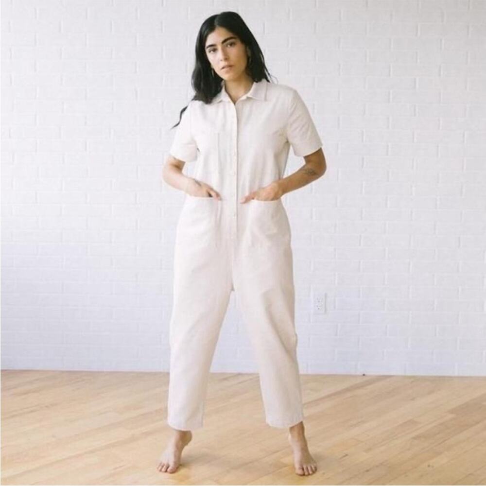 Tradlands Cream Short-Sleeve Utility Jumpsuit